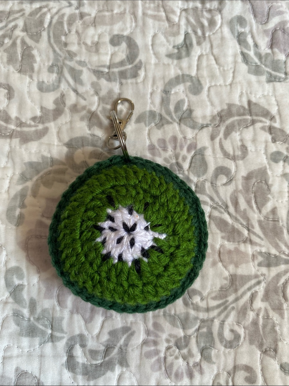 Handmade Green Crochet Kiwi Keychain